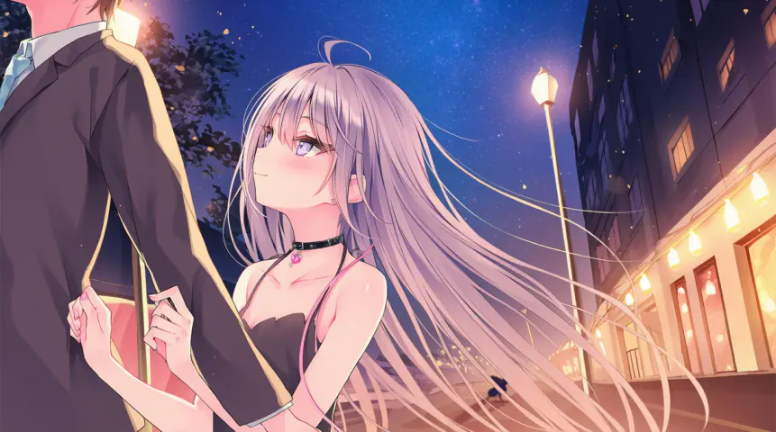CG:夜晚街头挽臂同行的温馨场景